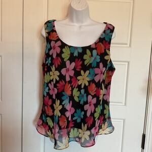Miss Dorby Black Floral Lined Sleeveless Tank 18W
